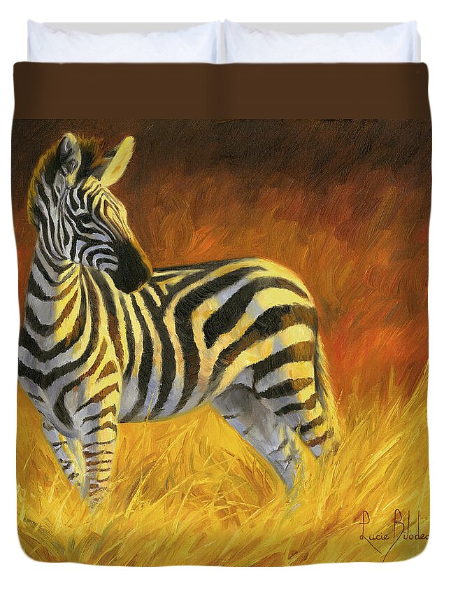 Zebra Duvet Cover featuring the painting Stripes by Lucie Bilodeau