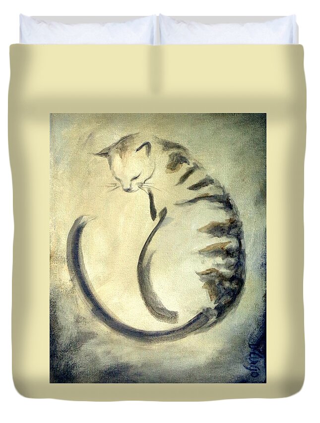 Cat Duvet Cover featuring the painting Stripey Cat 1 by Dina Dargo