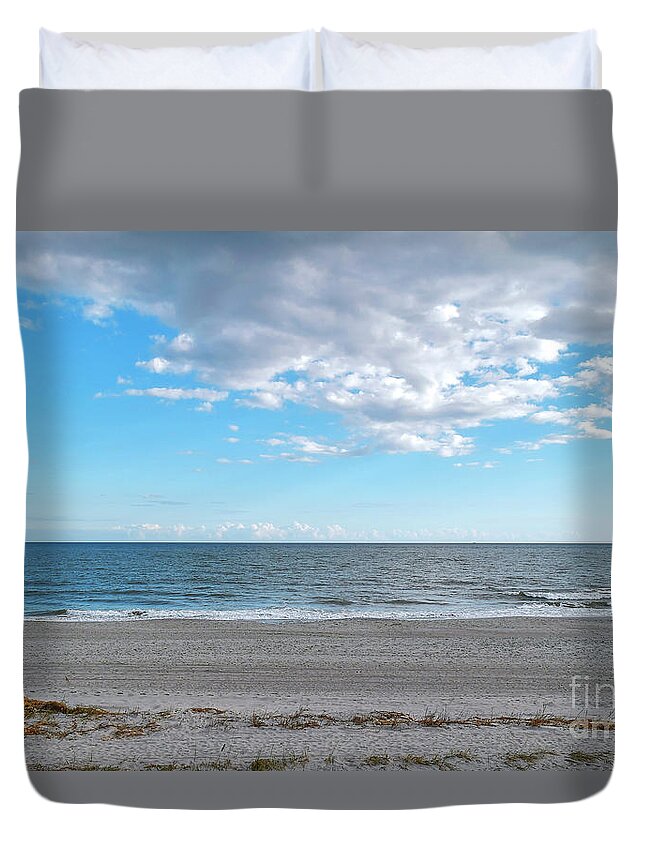 Scenic Duvet Cover featuring the photograph Stroll Along Myrtle Beach by Kathy Baccari