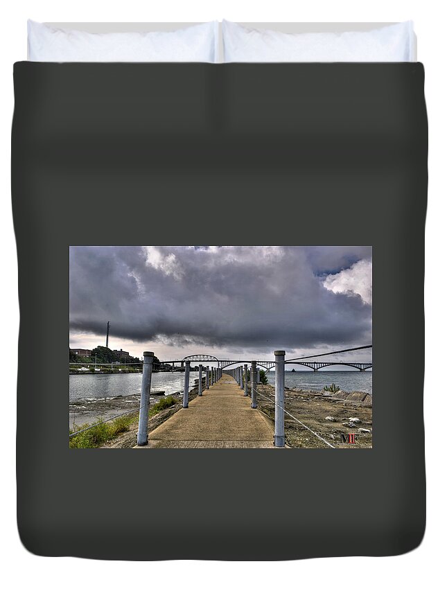 Buffalo Duvet Cover featuring the photograph Stroll On The Breakwall by Michael Frank Jr