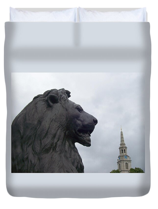 Lion Duvet Cover featuring the photograph Strong Lion by Mary Mikawoz