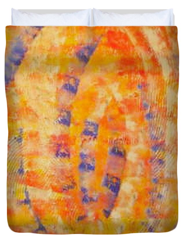 Structure Painting Duvet Cover featuring the painting Structure painting orange blue by Pilbri Britta Neumaerker