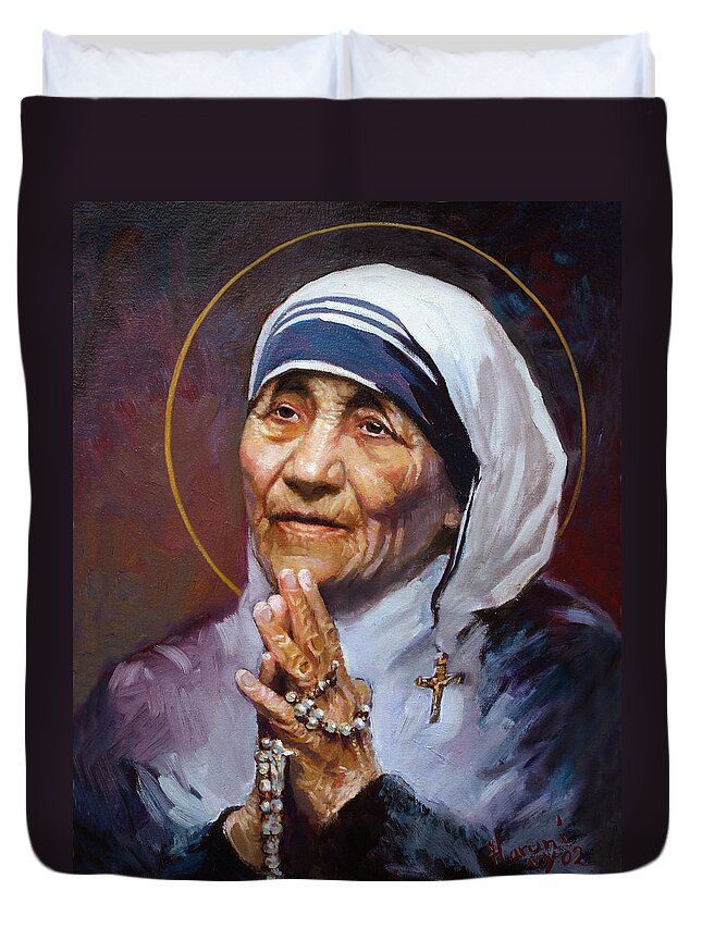 St.teresa Duvet Cover featuring the painting St.Teresa of Calcutta by Ylli Haruni