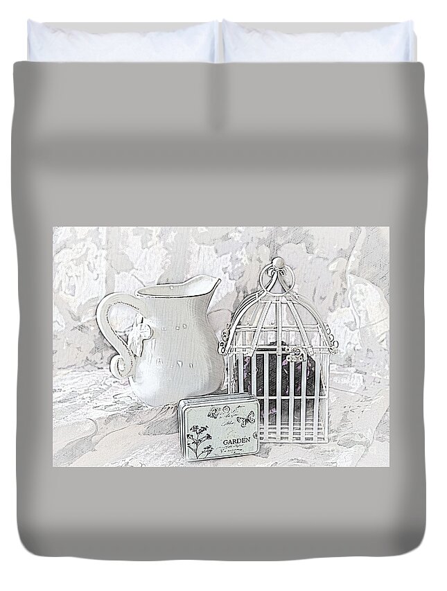 Cage Duvet Cover featuring the photograph Stuck and All Alone by Sherry Hallemeier