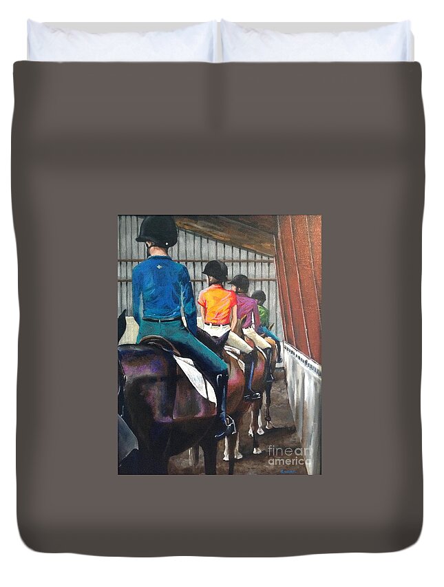 Horse Duvet Cover featuring the painting Students Learning by Kathy Laughlin