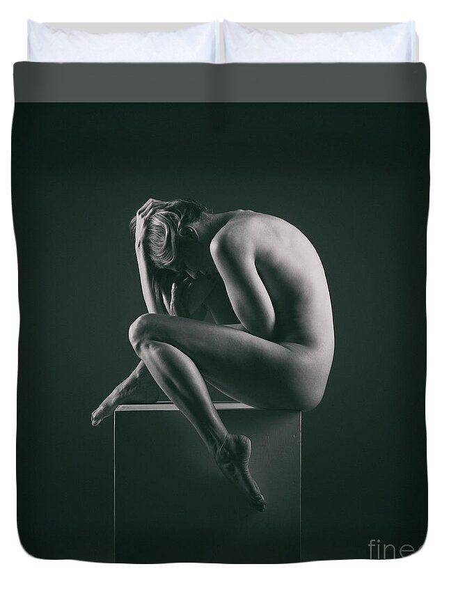 Woman Duvet Cover featuring the photograph Studio Nude Seated Posing by Clayton Bastiani