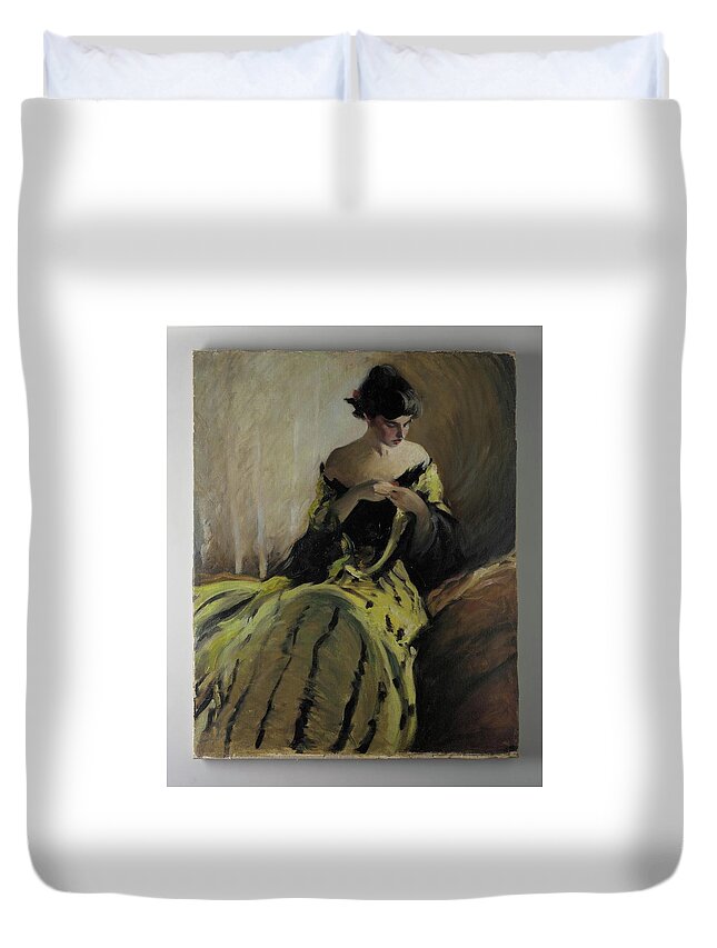 Study In Black And Green (oil Sketch) Duvet Cover featuring the painting Study in Black and Green by MotionAge Designs