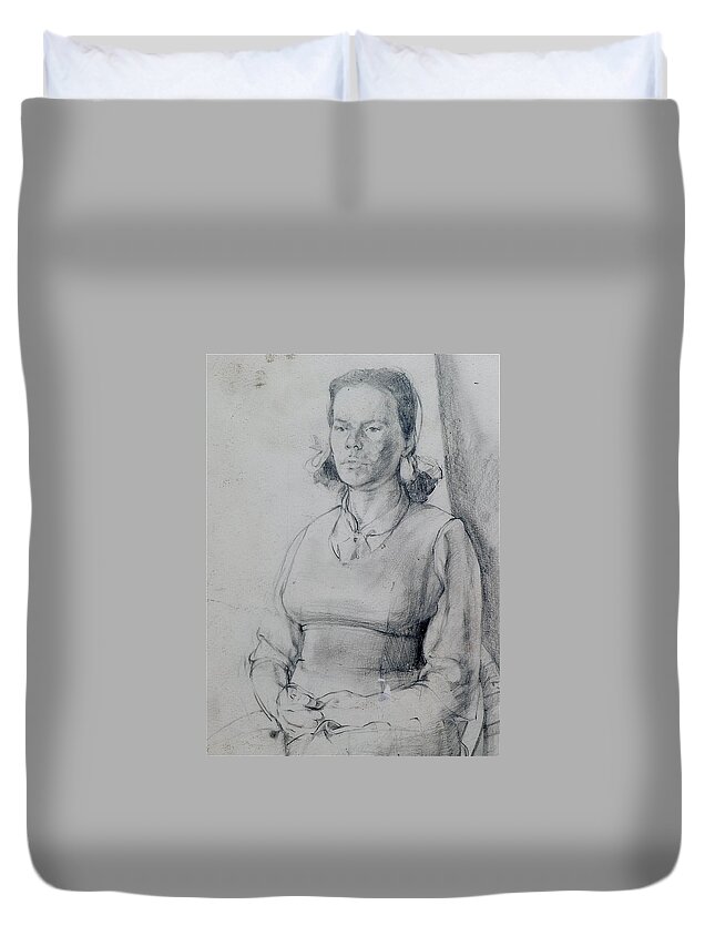 Study Duvet Cover featuring the drawing Study of a Seated Girl. by Harry Robertson