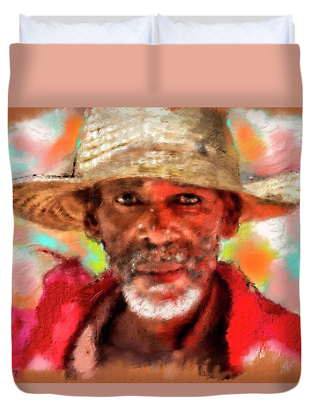 Fine Art Duvet Cover featuring the digital art Study of an Old Man by Ted Azriel