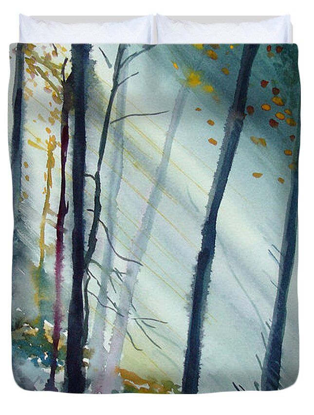 Trillium Duvet Cover featuring the painting Study the Trees by Allison Ashton