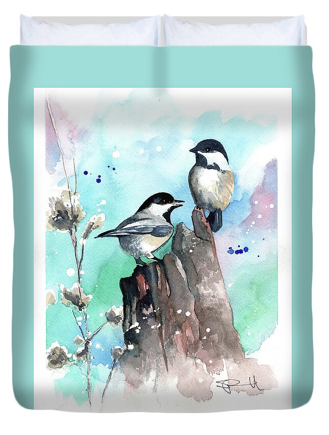 Bird Duvet Cover featuring the painting Stump by Sean Parnell