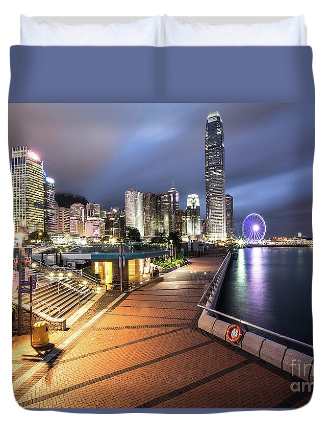 China Duvet Cover featuring the photograph Stunning view of Hong Kong central business district skyscrapers by Didier Marti