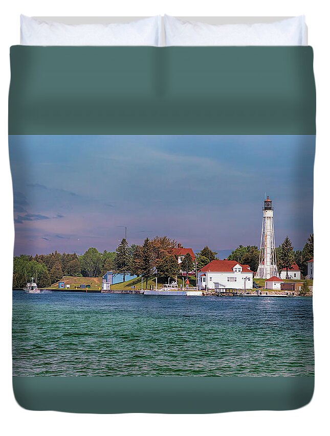 Lighthouse Duvet Cover featuring the photograph Sturgeon Bay Ship Canal Light Tower by Susan Rissi Tregoning
