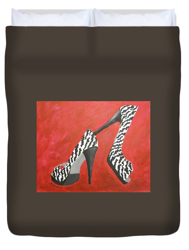 Abstract Duvet Cover featuring the painting Stylish Stilettos by Kathie Camara