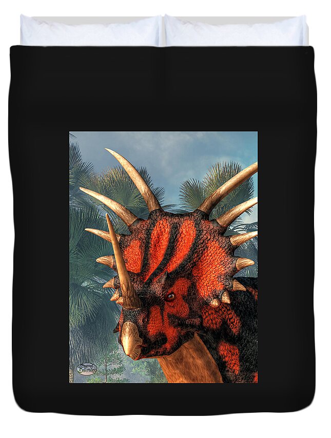 Styracosaurus Duvet Cover featuring the digital art Styracosaurus Head by Daniel Eskridge