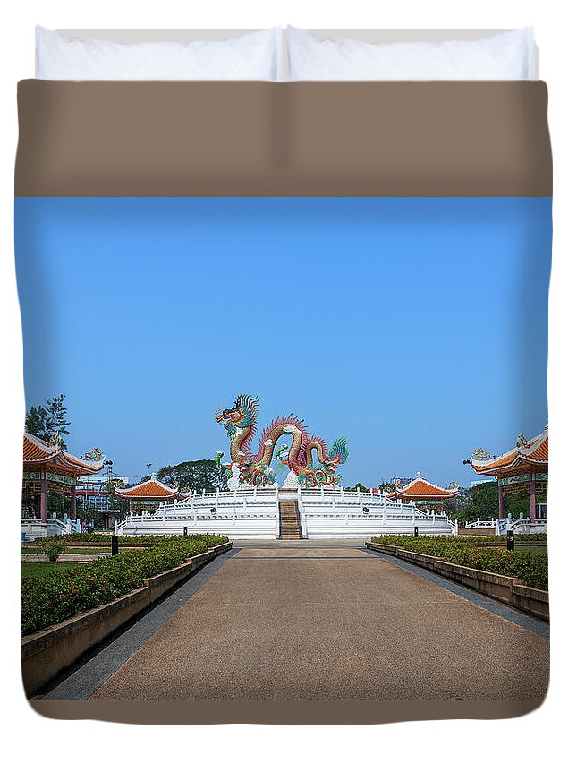Temple Duvet Cover featuring the photograph Suan Sawan Golden Dancing Dragon DTHNS0145 by Gerry Gantt