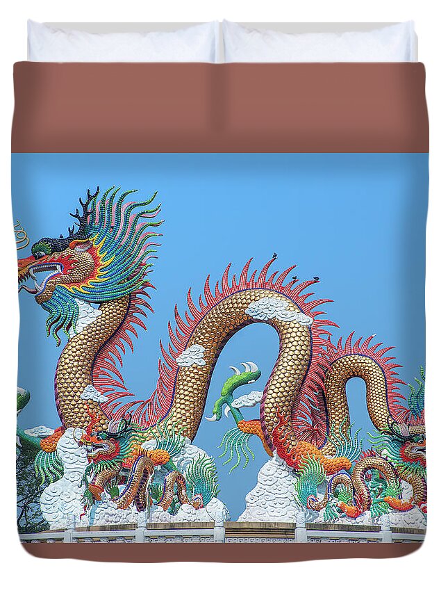 Temple Duvet Cover featuring the photograph Suan Sawan Golden Dancing Dragon DTHNS0147 by Gerry Gantt