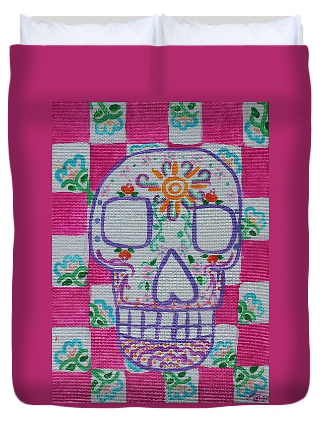 Sugar Skull Duvet Cover featuring the painting Sugar Skull by Amy Gallagher