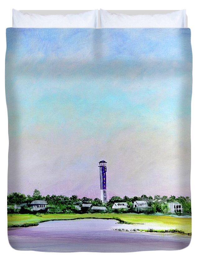 Light House Duvet Cover featuring the painting Sullivans Island Lighthouse by Virginia Bond