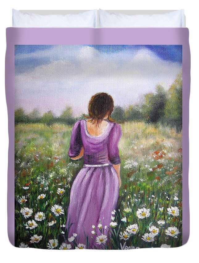 Meadow Duvet Cover featuring the painting Summer Afternoon by Vesna Martinjak