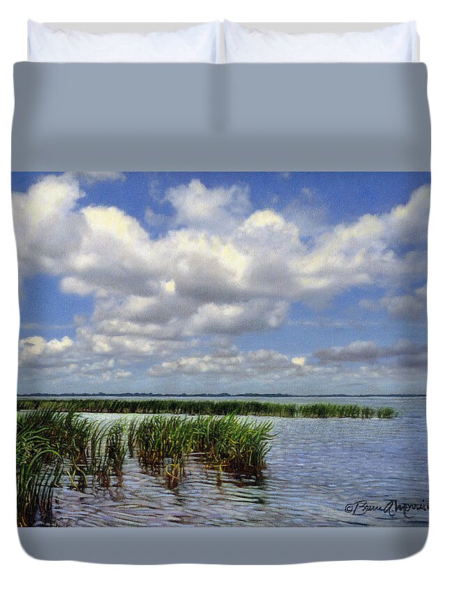Water Duvet Cover featuring the drawing Summer Along Angler's Bay by Bruce Morrison