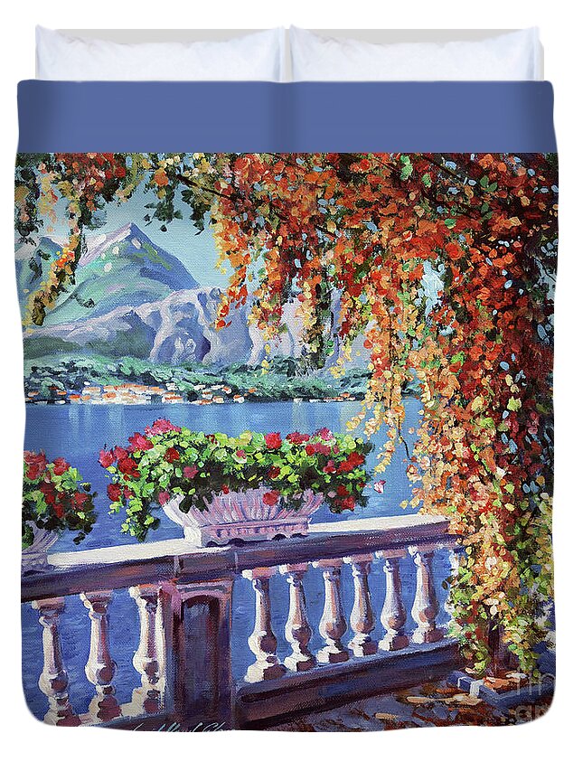 Lakes Duvet Cover featuring the painting Summer at Lake Como by David Lloyd Glover