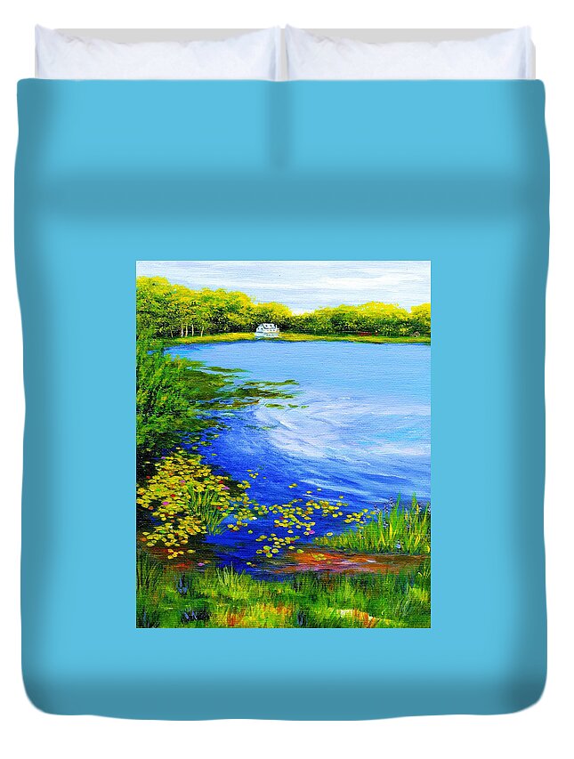 Lake Duvet Cover featuring the painting Summer at the Lake by Anne Marie Brown