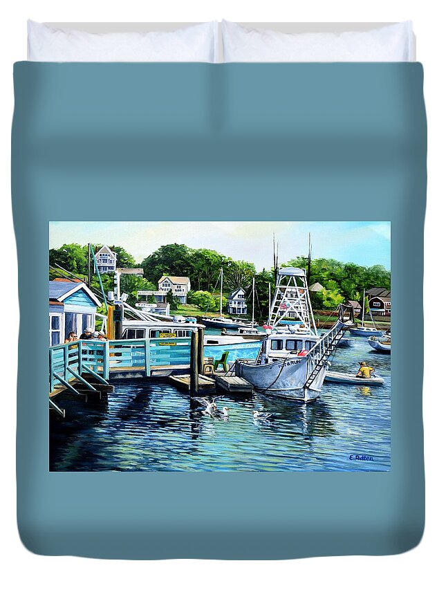 Summer Duvet Cover featuring the painting Summer Afternoon, Rocky Neck by Eileen Patten Oliver