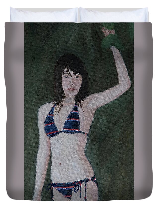 Portrait Duvet Cover featuring the painting Summer Break by Masami Iida