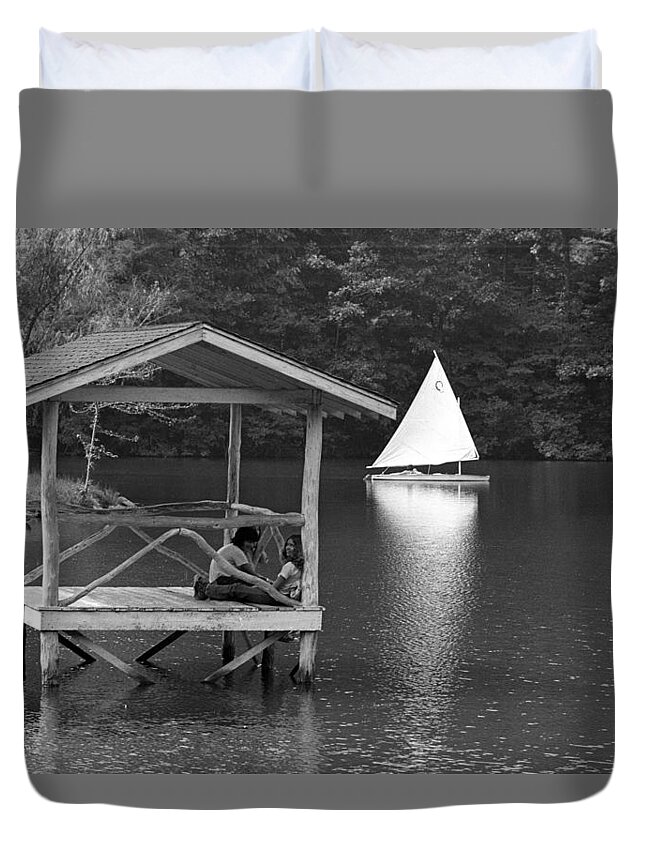 Summer Camp Duvet Cover featuring the photograph Summer Camp Black and White 1 by Michael Fryd