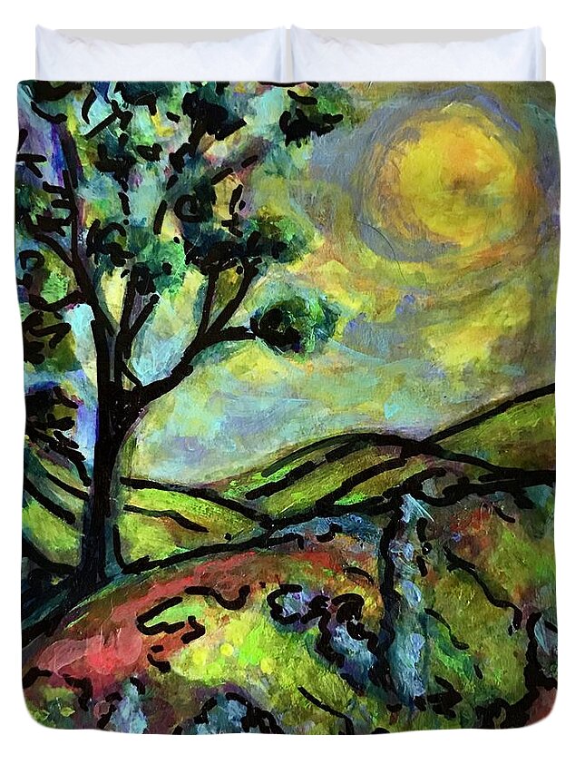 Miniature Art Duvet Cover featuring the painting Summer Day by Rae Chichilnitsky