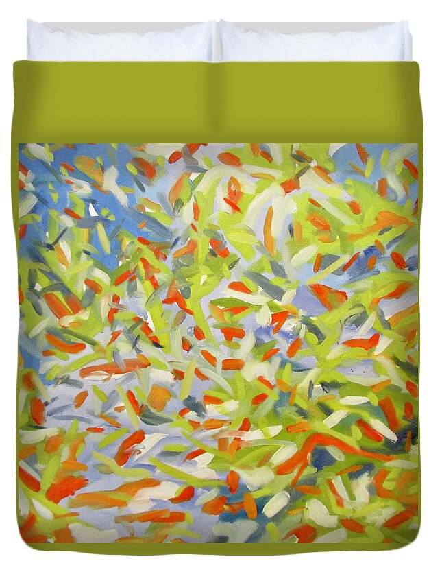 Green Duvet Cover featuring the painting Summer Day by Steven Miller