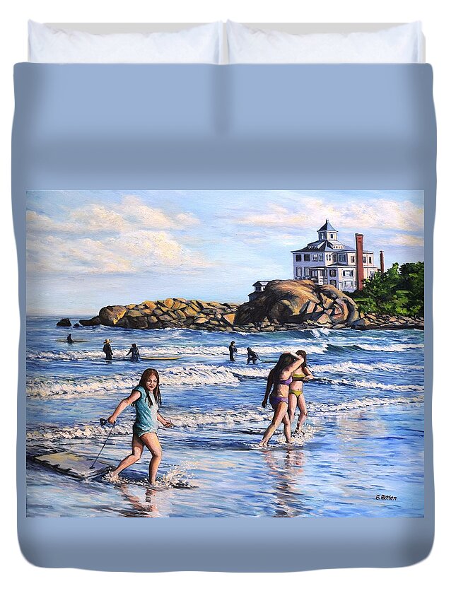 Gloucester Duvet Cover featuring the painting Summer Evening Good Harbor Beach by Eileen Patten Oliver