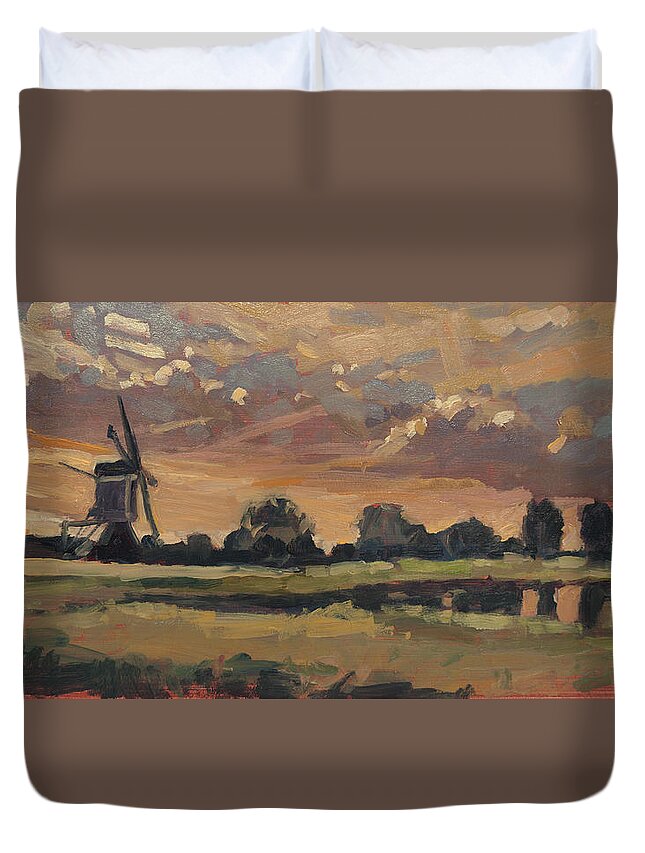 Holland Duvet Cover featuring the painting Summer evening in the polder by Nop Briex