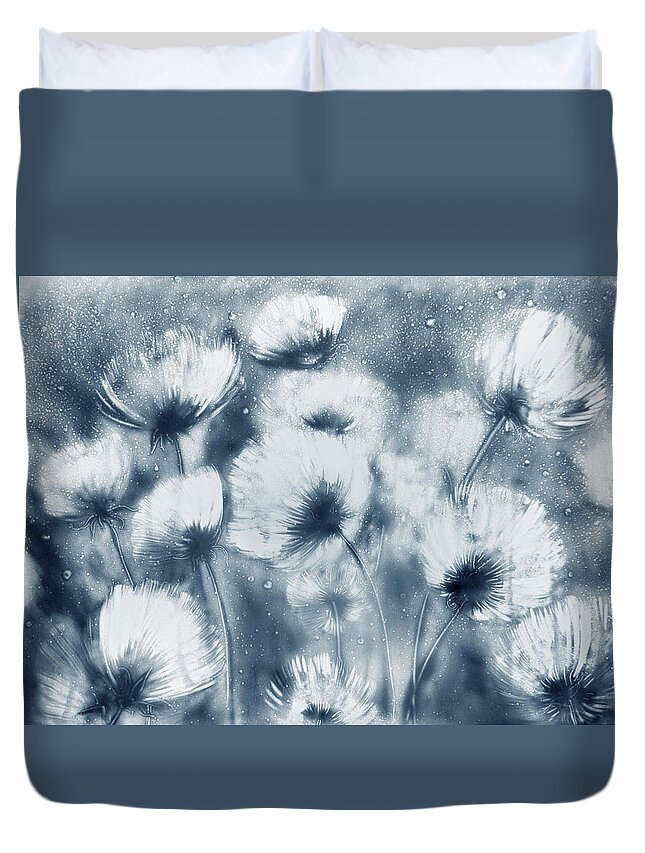 Flowers Duvet Cover featuring the drawing Summer Snow by Elena Vedernikova