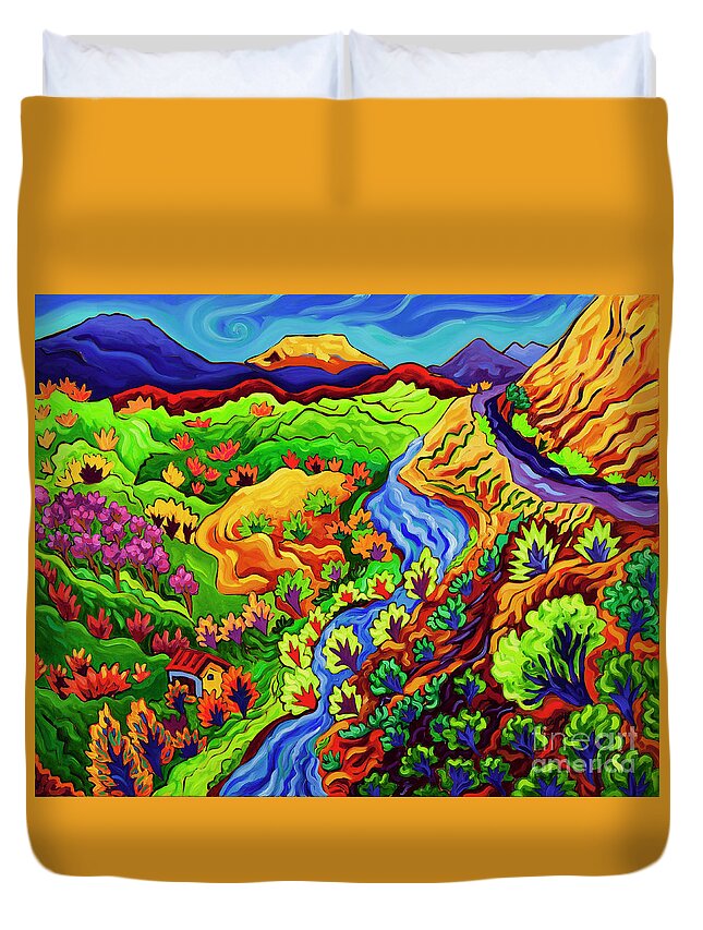 Rio Grande Duvet Cover featuring the painting Summer Sojourn by Cathy Carey