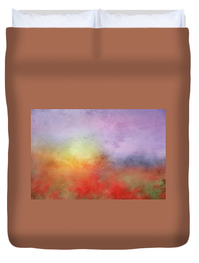 Poppy Field Duvet Cover featuring the digital art Summer sprite over poppy field by John Chivers