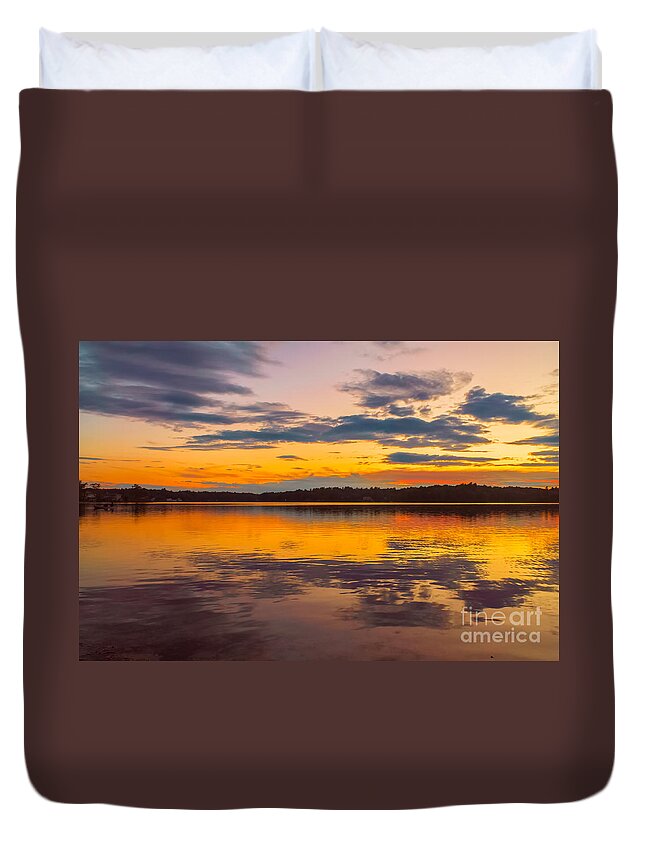 Sunset Duvet Cover featuring the photograph Summer sunset reflections by Claudia M Photography