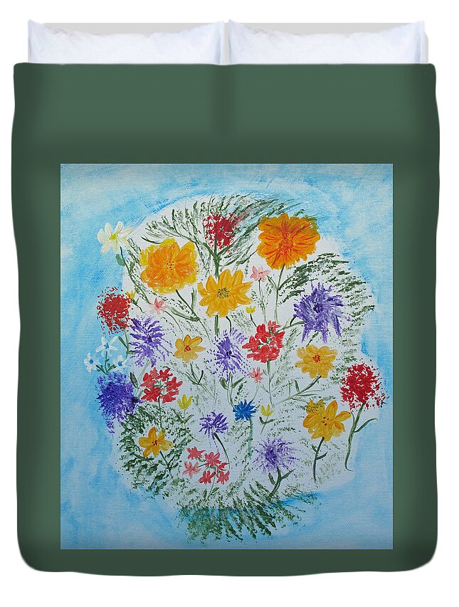 Floral Duvet Cover featuring the painting Summer Tee by Barbara McDevitt