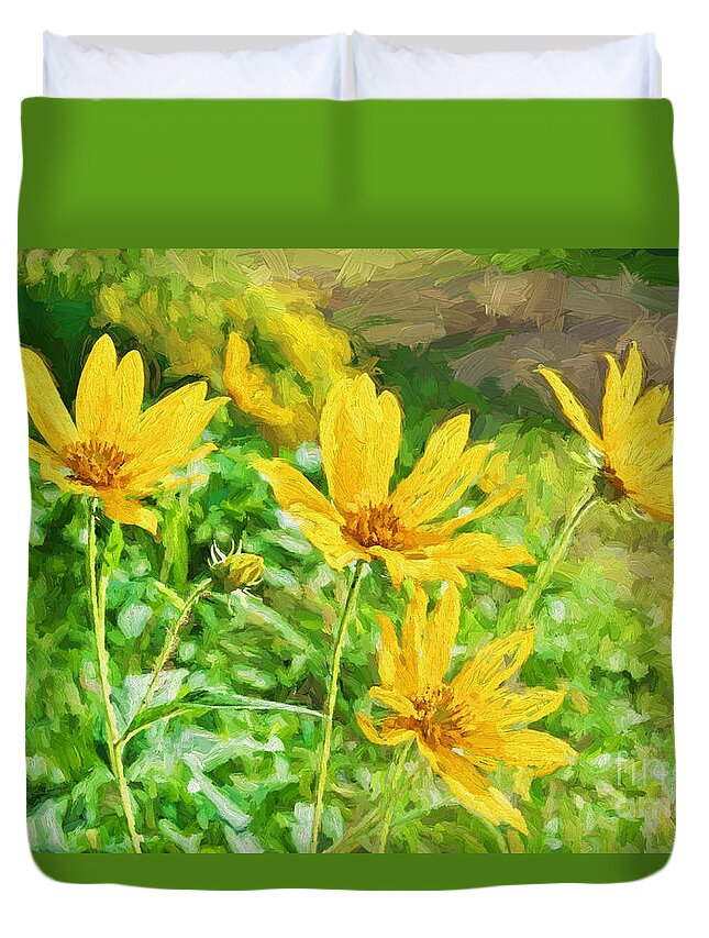 Nature Duvet Cover featuring the photograph Summer Yellow wldflowers III by Debbie Portwood