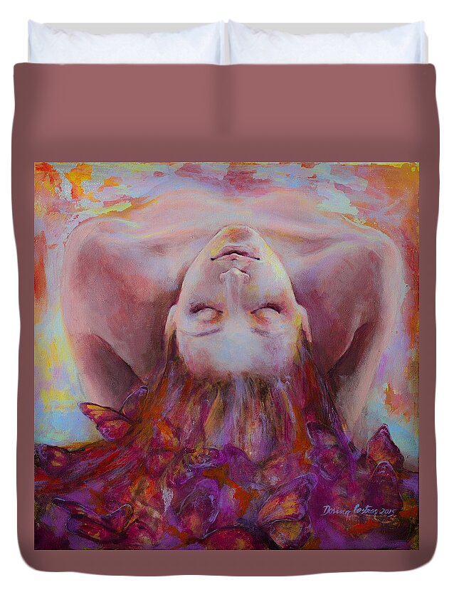 Woman Duvet Cover featuring the painting Summer's End by Dorina Costras