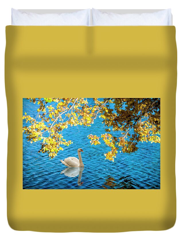 Pond Duvet Cover featuring the photograph Summer's Swan Song by Cathy Kovarik