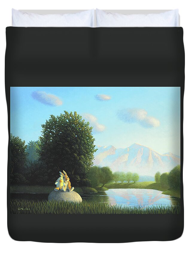 Rabbit Duvet Cover featuring the painting Summertime by Chris Miles
