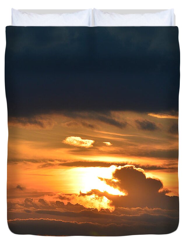 Sunset Duvet Cover featuring the photograph Sun And Dark Clouds by Lyle Crump