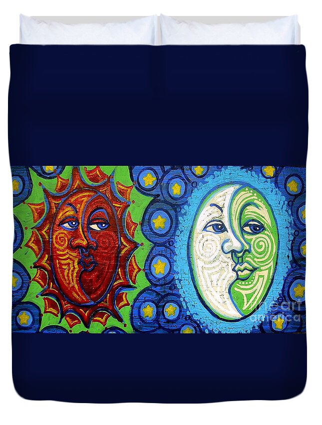 Sun Duvet Cover featuring the painting Sun and Moon by Genevieve Esson