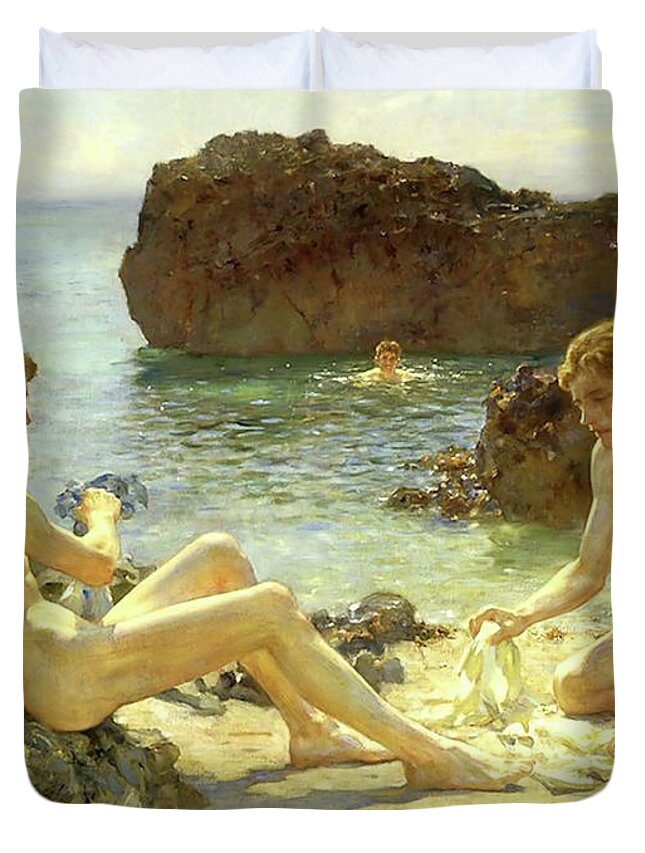 Henry Scott Tuke Duvet Cover featuring the painting Sun Bathers by Henry Scott Tuke