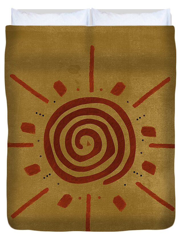 Sun Duvet Cover featuring the painting Sun Dial by Kandy Hurley