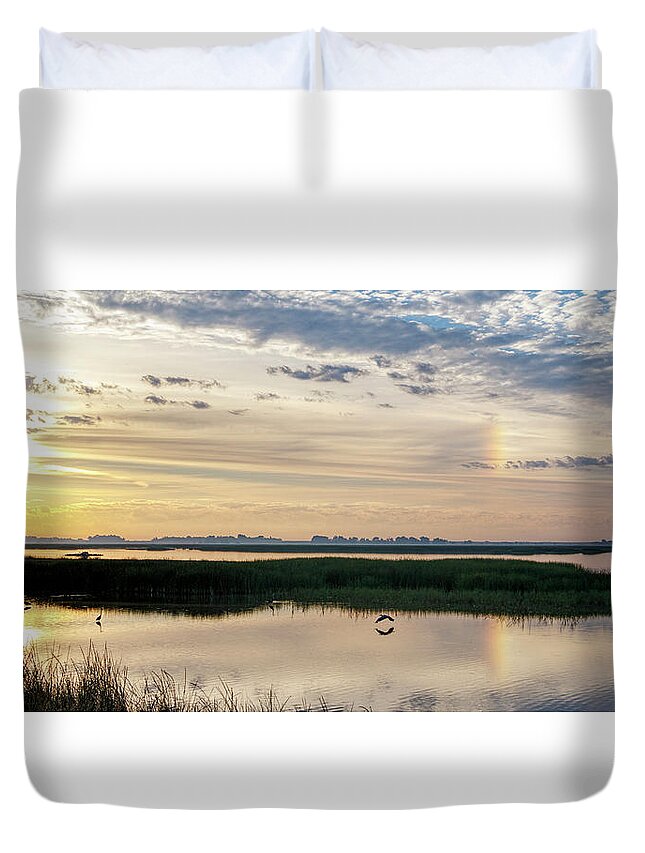 Kansas Duvet Cover featuring the photograph Sun Dog and Herons by Rob Graham