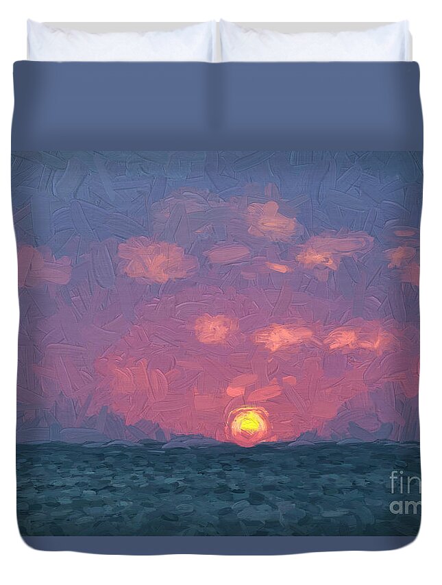 Seascape Duvet Cover featuring the photograph Sun Down by David Letts