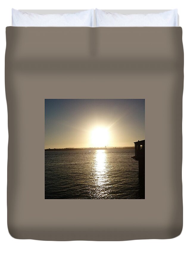 Sea Duvet Cover featuring the photograph Sunset At Seaport by Sarah Qua